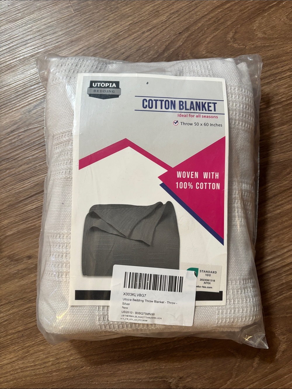 NWT Cotton Blanket light grey THROW 50x60 in
